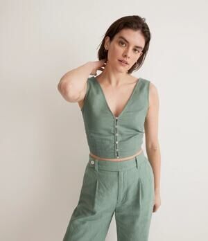 Madewell Trellis Green Linen Gwen Crop Vest Top NWOT Size 00